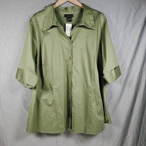 Lane Bryant‎ 26/28 pea green short sleeve button-up blouse NWT